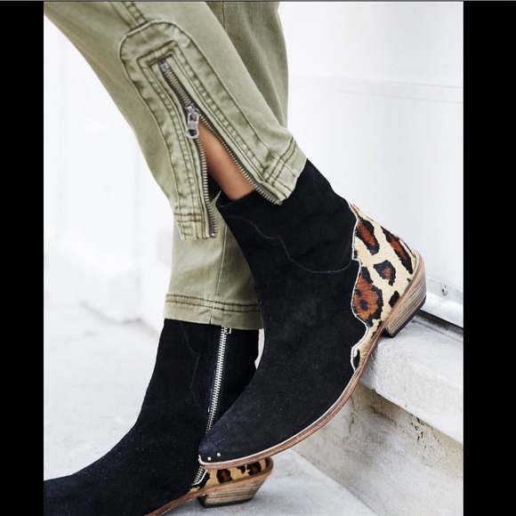 Free People Shoes - Free People Suede Leopard Pony Fur SideZip Boot 39